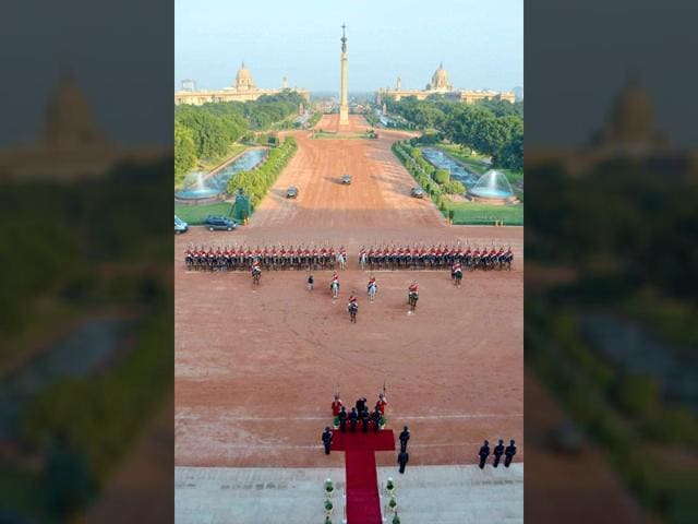 The President leaves for Beating Retreat from Rashtrapati Bhavan. The ceremony owes its origins to an ancient custom when warring armies would halt fighting at sundown and lower flags to attend to the wounded, and eat and rest. (PTI Photo)