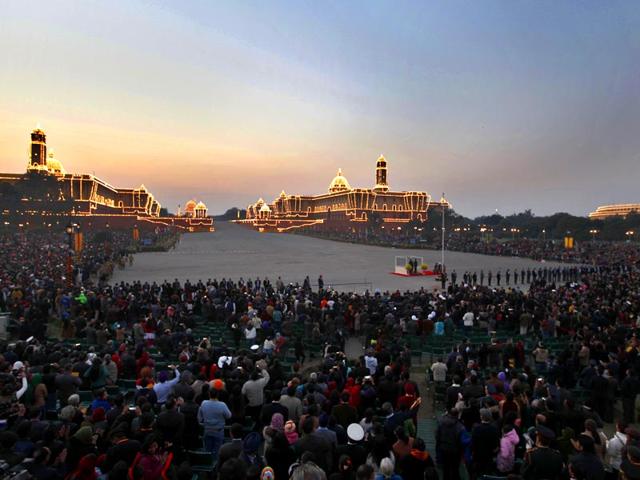Another view of the Raisina Hill after the ceremony that marks the end of Republic Day celebrations. (Raj K Raj/ HT Photo)