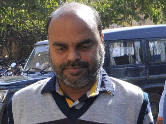 Former-officer-on-special-duty-OP-Shukla-who-was-posted-with-ex-education-minister-Laxmikant-Sharma-Praveen-Bajpai-HT-photo