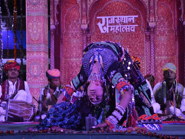 An artist performs Kalbelia dance during Rajasthan Mahotasav organised at Bharat Bhawan in Bhopal on Sunday. (Mujeeb Faruqui/HT photo)
