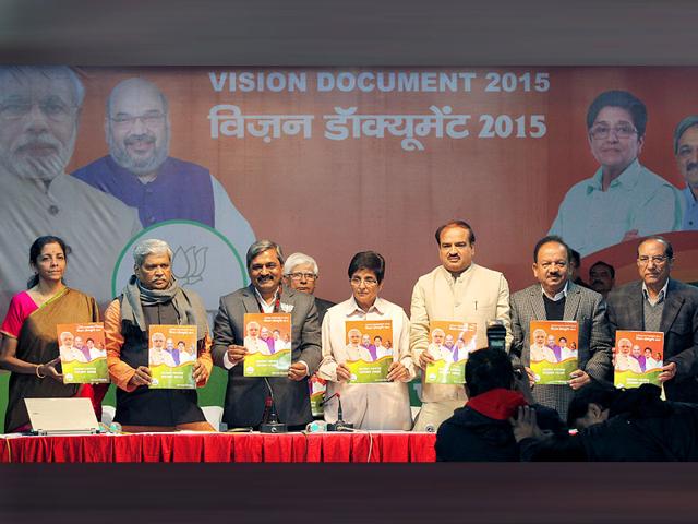 Delhi-BJP-leaders-release-the-party-s-vision-document-for-elections-Arvind-Yadav-HT-Photo Delhi-BJP-leaders-release-the-party-s-vision-document-for-elections-Arvind-Yadav-HT-Photo