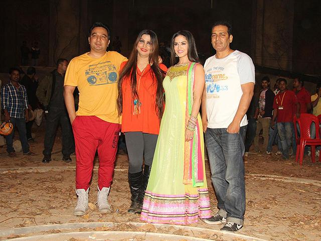 Actor Sunny Leone interacts with media on the sets of choreographer Bobby Khan's upcoming directorial debut film Leela, in Mumbai on January 3, 2015. (IANS)