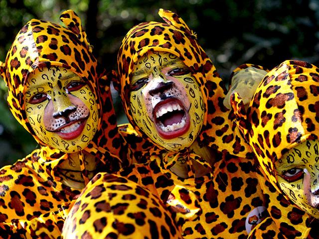 Kids dressed as tigers pose during the 'Kids for Tiger' festival, a commitment to tiger conservation, at Maharashtra Nature Park in Mumbai. (Arijit Sen/HT photo)