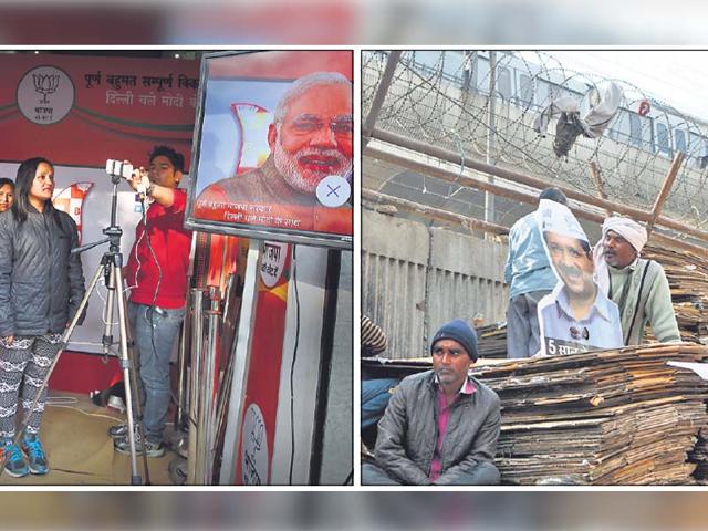 The-contrasting-moods-suggest-that-the-2015-Delhi-elections-are-reflective-of-a-growing-class-divide-Upper-income-groups-seem-to-be-drawn-to-the-BJP-while-the-poorer-sections-of-society-are-attracted-to-AAP-HT-photos The-contrasting-moods-suggest-that-the-2015-Delhi-elections-are-reflective-of-a-growing-class-divide-Upper-income-groups-seem-to-be-drawn-to-the-BJP-while-the-poorer-sections-of-society-are-attracted-to-AAP-HT-photos