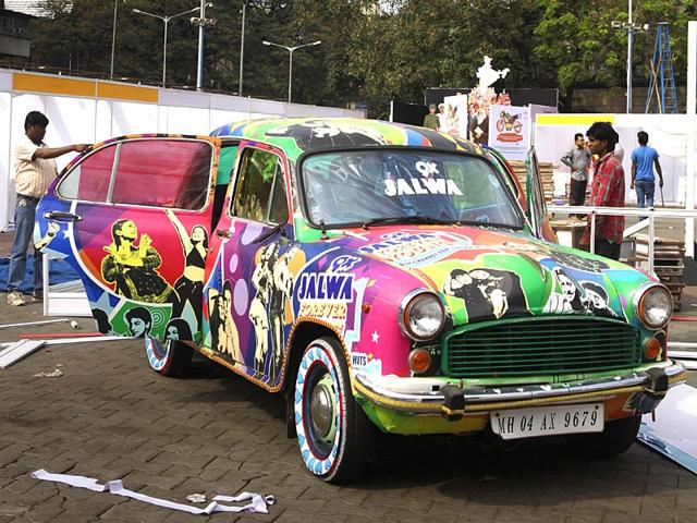 Art installations were placed a day ahead the Hindustan Times Kala Ghoda Arts Festival 2015 in Mumbai. (Photo by Kalpak Pathak/HT photo)