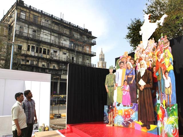 Art installations are in place a day ahead the Hindustan Times Kala Ghoda Arts Festival 2015 in Mumbai. (Photo by Kalpak Pathak/HT photo)
