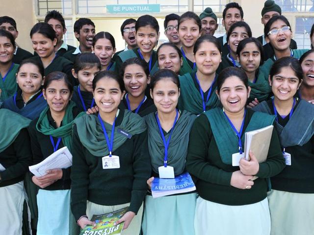 Students of meritorious school in Mohali. HT Photo