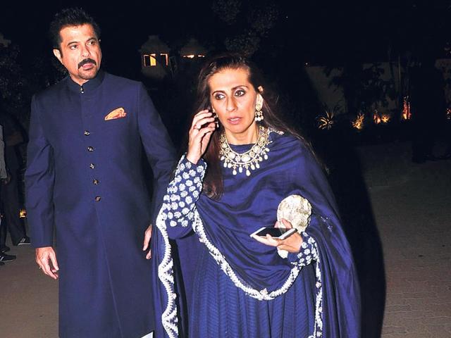 Anil Kapoor with wife Sunita at businessman Sanjay Hinduja’s pre-wedding party, which was attended by film stars, politicians and industrialists. With many VIPs in attendance, the area around the venue looked like a fortress, with a large posse of policemen keeping a watch on the celebrations. (HT photo)