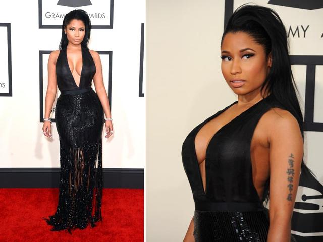 Anaconda singer Nicki Minaj arrives on the red carpet for the 57th Annual Grammy Awards. (AFP)