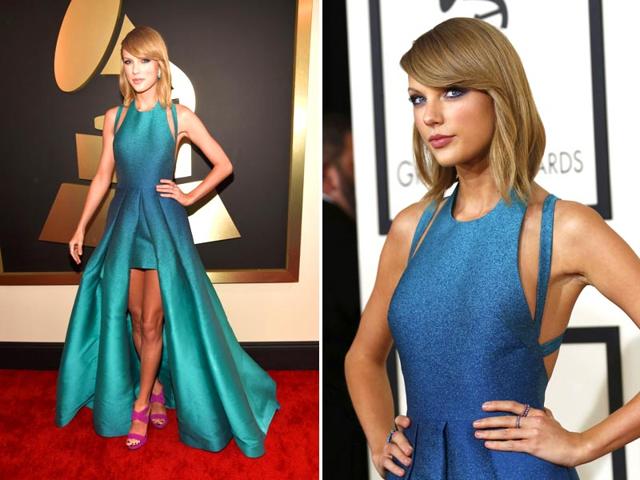 Pop singer Taylor Swift arrives at the 57th Annual Grammy Awards in Los Angeles. (Reuters)
