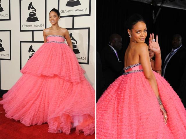 We don't want be mean, but looks like seven-time Grammy winner Rihanna got her dress from an Easter basket! (AFP)