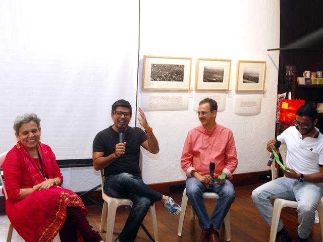 From L to R: Brinda Miller, Arzan Khambatta, Jaideep Mehrotra and Sunil Padwal during a workshop on understanding art called 'Under the hood' at the ongoing HT Kala Ghoda Arts Festival 2015 in Mumbai. (Pratham Gokhale/HT photo)