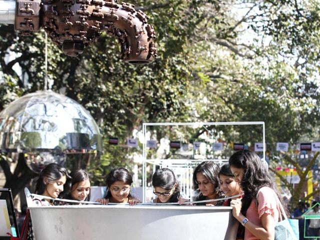 An art intallation conveying the message of water conservation is seen at the Kala Ghoda Arts festival, in Mumbai. (Vidya Subramanian/HT photo)