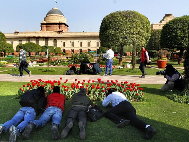 Mughal Gardens will remain open to the public from February 14 to March 15 between 9:30am and 4:30pm. (Virendra Singh Gosain/HT Photo)