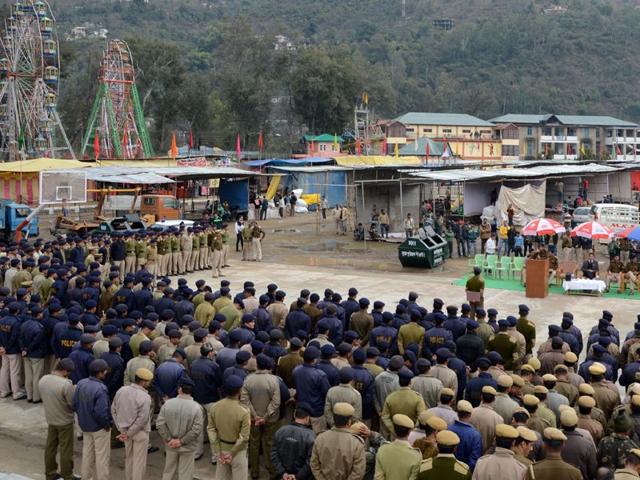 Police personnels deployed for week long Shivaratri fair in Mandi. Birbal Sharma/HT
