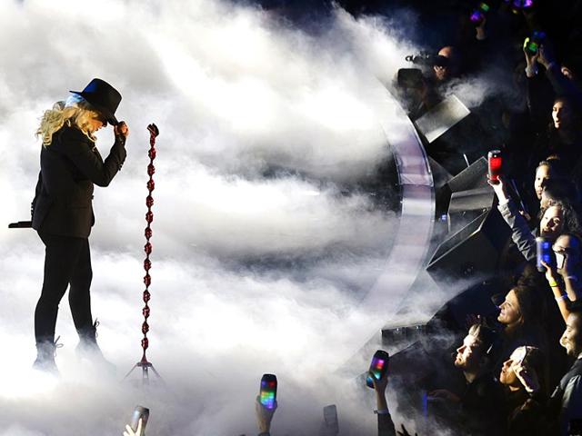 Christina Aguilera performs before the NBA All-Star basketball game in New York. (AP Photo)
