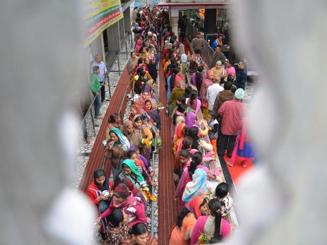 Devotees at Shivala Bhag Bhayian Temple on the occasion of Maha Shivratri on Tuesday.