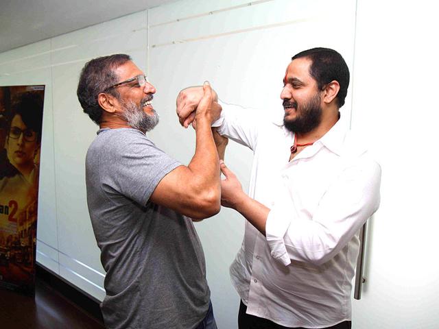 Actor Nana Patekar along with his son Malhar Patekar during the promotion of film Ab Tak Chhappan 2 in Mumbai on Feb 17, 2015. ( Photo : IANS )