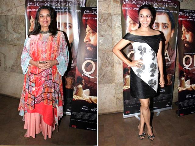 Actors Shabana Azmi and Swara Bhaskar at the screening of the new film Qissa in Mumbai on February 19, 2015. (IANS)