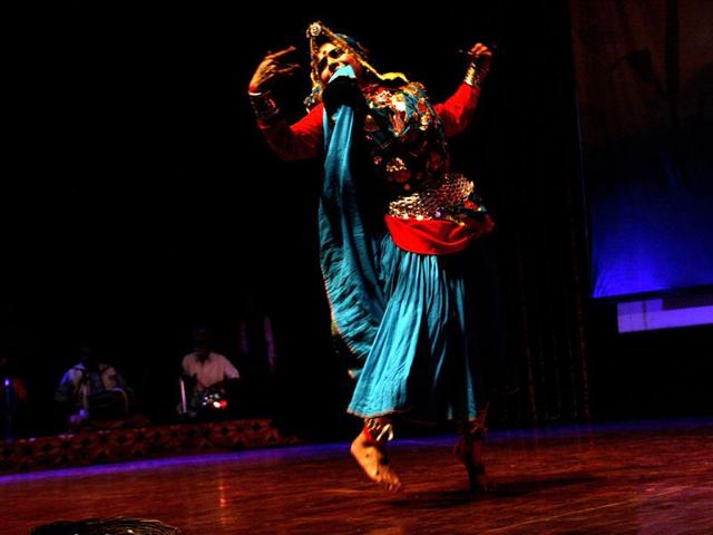 A girl perfroming during folk festival being organised in Maharshi Dayanand University, Rohtak on Monday. Manoj Dhaka/HT