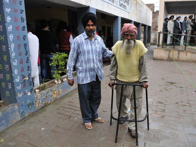 A voters coming out of a polling booth after casting his vote in Kharar during civic polls on Wednesday. Gurpreet Singh/HT