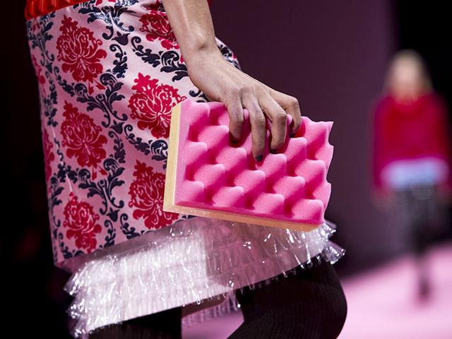 This moulded clutch was the perfect accessory to the designs on show at Mary Katrantzou. 