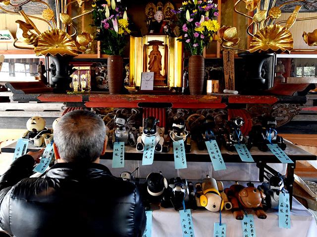 19-Sony's pet robot AIBOs are line up at an alter prior to hold the robots' funeral. (AFP PHOTO)