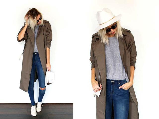 The oversized green coat: Look fashionably casual in this steet-meets-runway ensemble. (AFP)