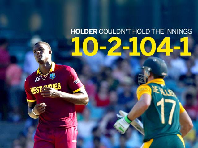 Skipper AB de Villiers saved his best for West Indies counterpart Jason Holder. Holder's first 7 overs yielded only 29 runs...
