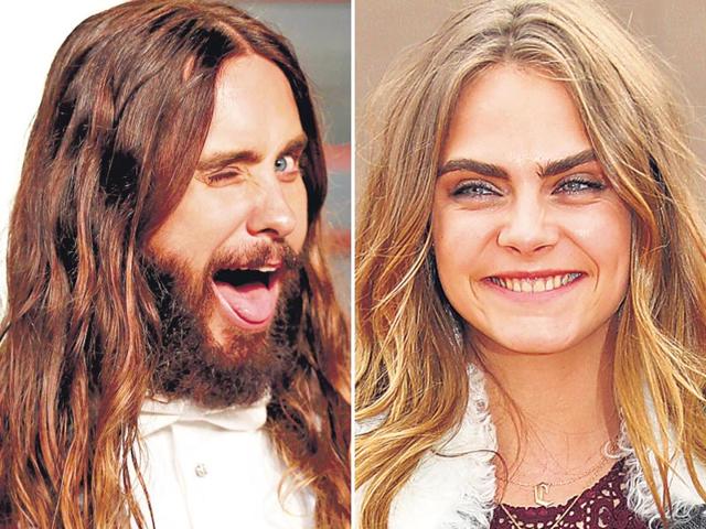Jared Leto (L) went fearlessly unkempt at the Oscars, Cara Delevingne is tousle perfect at London Fashion Week (R).