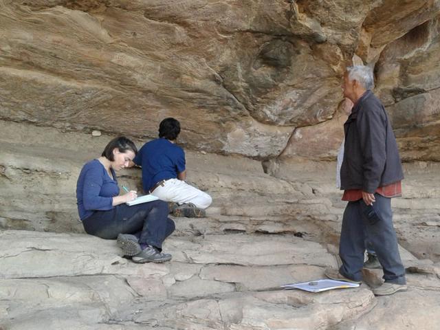 A-team-of-experts-from-Spain-and-rock-art-pundit-Narayan-Vyas-standing-inspect-the-Kathotiya-rock-art-site-HT-photo
