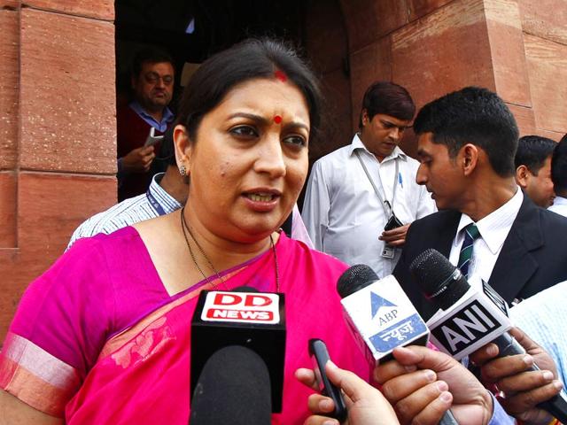 HRD-minister-Smriti-Irani-talks-with-media-at-the-parliament-House-in-New-Delhi-HT-file-photo-by-Sanjeev-Verma