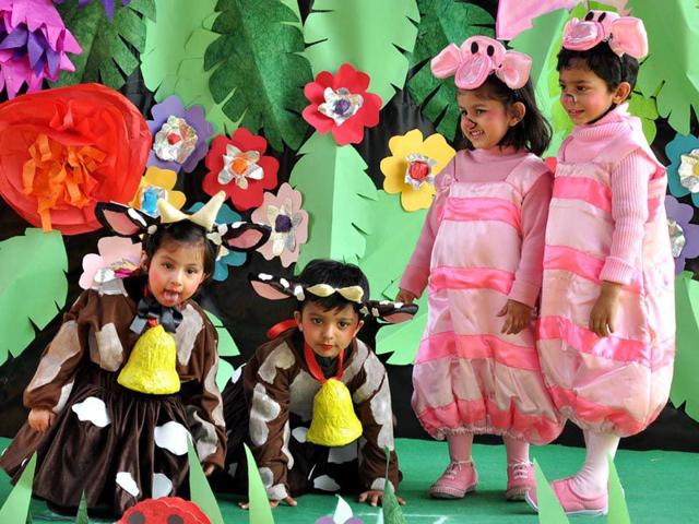 Tiny tots performing 'The Jungle Parade' annual show 2014-15 held at Spring Blossoms School in Amritsar on Friday. Sameer Sehgal/HT