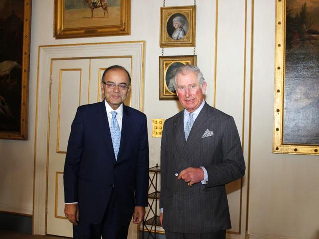 Union-finance-minister-Arun-Jaitley-met-Prince-Charles-on-Friday-on-the-first-day-of-his-two-day-visit-to-London-HT-photo