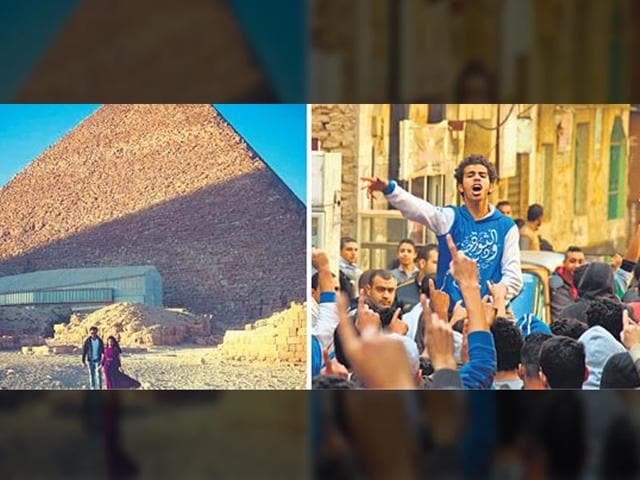 Varun-Sheth-with-his-fianc-e-in-Egypt-in-December-2014-L-Egyptians-protesting-in-Giza-on-January-30-2015-R Varun-Sheth-with-his-fianc-e-in-Egypt-in-December-2014-L-Egyptians-protesting-in-Giza-on-January-30-2015-R
