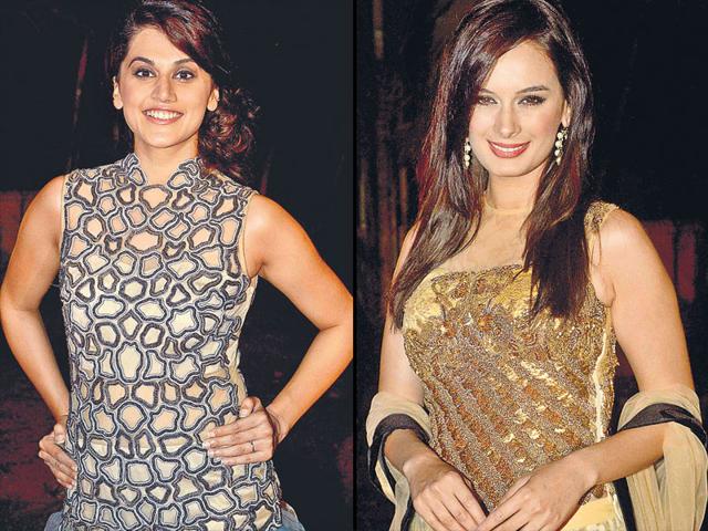 Taapsee Pannu, Evelyn Sharma at an event in Mumbai. (HT Photo)