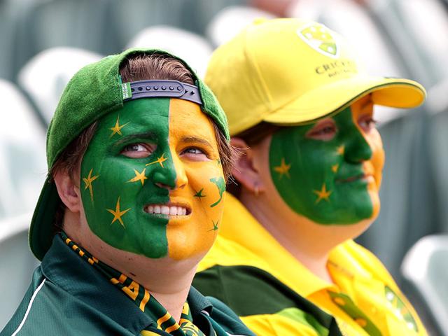 Australian fans await the start of the cricket World Cup quarter-final against Pakistan in Adelaide. AP Photo