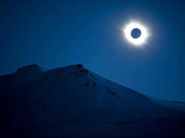 A total solar eclipse is seen in Longyearbyen on Svalbard. (Reuters)