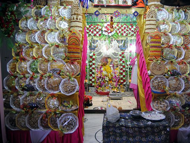 Chhappan Bhogs offered to goddess Kali on the occasion of Ashtami during the ongoing Chetra Navratri, in Indore on Friday. (Arun Mondhe/HT photo)