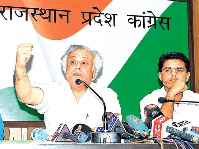 Senior-Congress-leader-Jairam-Ramesh-and-PCC-president-Sachin-Pilot-at-the-party-office-in-Jaipur-on-Saturday-Prabhakar-Sharma-HT Senior-Congress-leader-Jairam-Ramesh-and-PCC-president-Sachin-Pilot-at-the-party-office-in-Jaipur-on-Saturday-Prabhakar-Sharma-HT