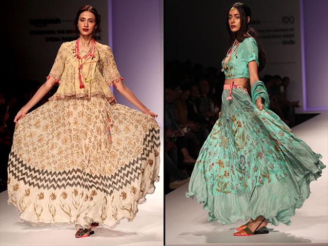 Models showcase fashion designer Anupama Dayal's creations at Amazon India Fashion Week in New Delhi. (IANS)