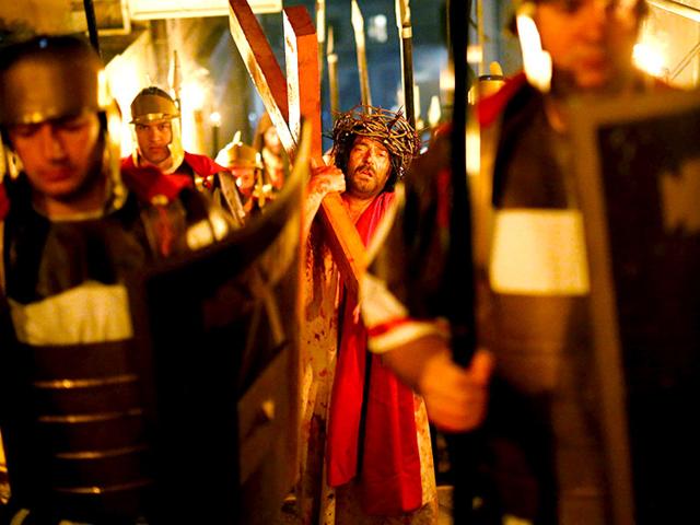 Actors perform during the 'Passion of Christ' play to commemorate the crucifixion of Jesus Christ in Imotski, south Croatia. Agency Photo