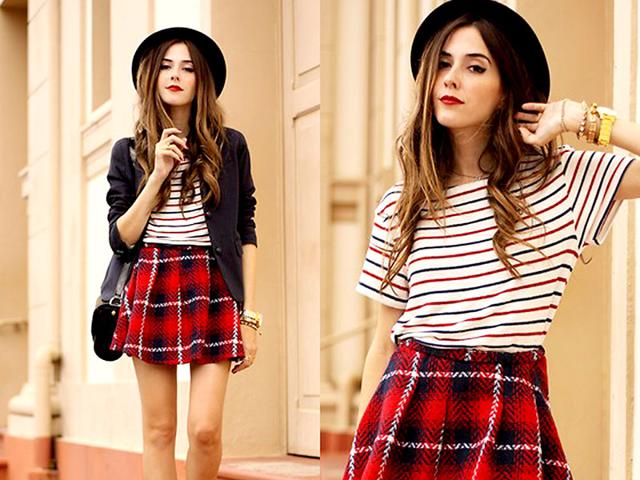 Channel your inner Cara Delevingne in this school-uniform-checks-meet-sailor-stripes-meet-fedora-hat routine. (Shutterstock) Channel your inner Cara Delevingne in this school-uniform-checks-meet-sailor-stripes-meet-fedora-hat routine. (Shutterstock)
