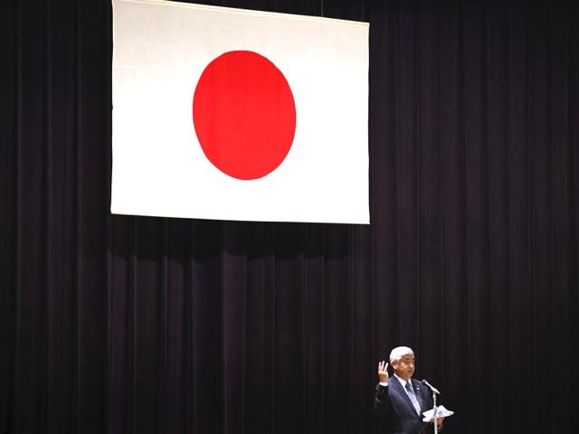 Japan-s-defence-minister-Gen-Nakatani-delivers-a-speech-to-newly-employed-ministry-officials-during-a-welcome-ceremony-for-them-at-defence-ministry-in-Tokyo-AP-Photo