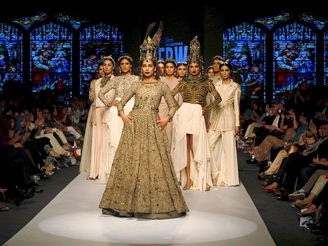 Models don designs by Pakistani designer Fahad Hussayn. (Photo: Reuters) 