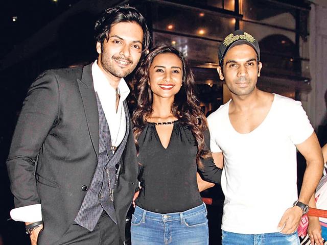 Ali Fazal with Patralekha and Rajkummar Rao at the Fast and Furious 7 premiere. Ali Fazal was also part of the Hollywoood film. (HT photo)