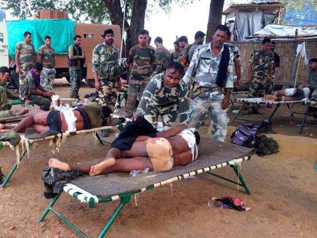 Injured-jawans-of-Special-Task-Force-being-provided-medical-help-after-an-encounter-with-Maoists-in-Pedmal-forest-in-Chhattisgarh-s-Sukma-district-on-Saturday-PTI-Photo Injured-jawans-of-Special-Task-Force-being-provided-medical-help-after-an-encounter-with-Maoists-in-Pedmal-forest-in-Chhattisgarh-s-Sukma-district-on-Saturday-PTI-Photo