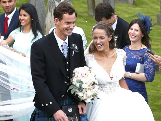 Tennis player Andy Murray leaves the cathedral after his wedding to his fiancee Kim Sears in Dunblane. REUTERS/Russell Cheyne