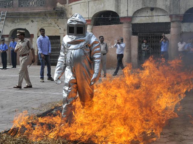 A-firefighting-drill-underway-in-Bhopal-during-the-Fire-Safety-Week-celebrations-HT-File-photo A-firefighting-drill-underway-in-Bhopal-during-the-Fire-Safety-Week-celebrations-HT-File-photo