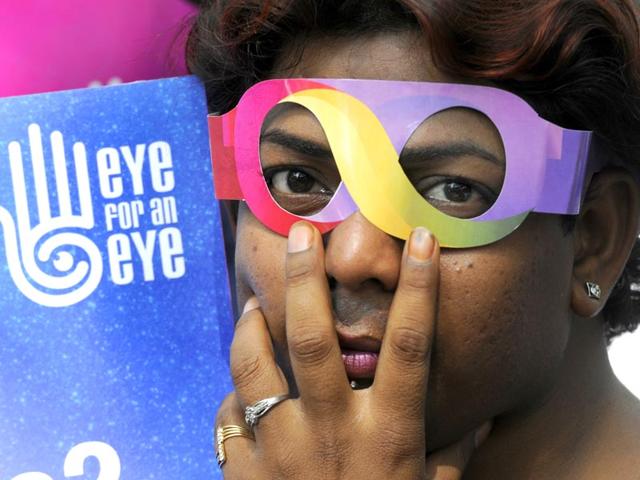 Transgender-rights-activist-from-Transgender-amp-Transsexual-Community-holds-a-placard-during-the-one-year-celebration-of-the-supreme-court-judgment-at-Jantar-Mantar-in-New-Delhi-India-Sonu-Mehta-HT-Photo Transgender-rights-activist-from-Transgender-amp-Transsexual-Community-holds-a-placard-during-the-one-year-celebration-of-the-supreme-court-judgment-at-Jantar-Mantar-in-New-Delhi-India-Sonu-Mehta-HT-Photo